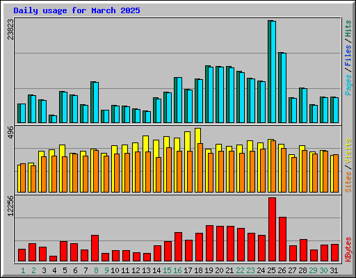 Daily usage for March 2025